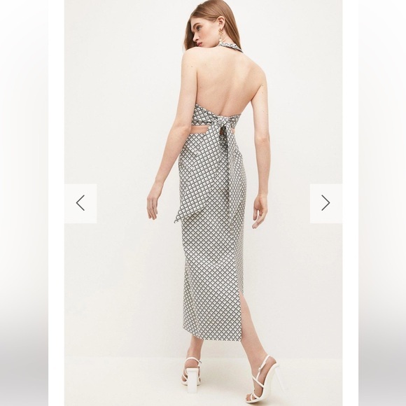 Karen Millen Dresses & Skirts - Karen‎ Millen Geometric Jacquard Halter Maxi Dress 8 Black White Cut Out Column